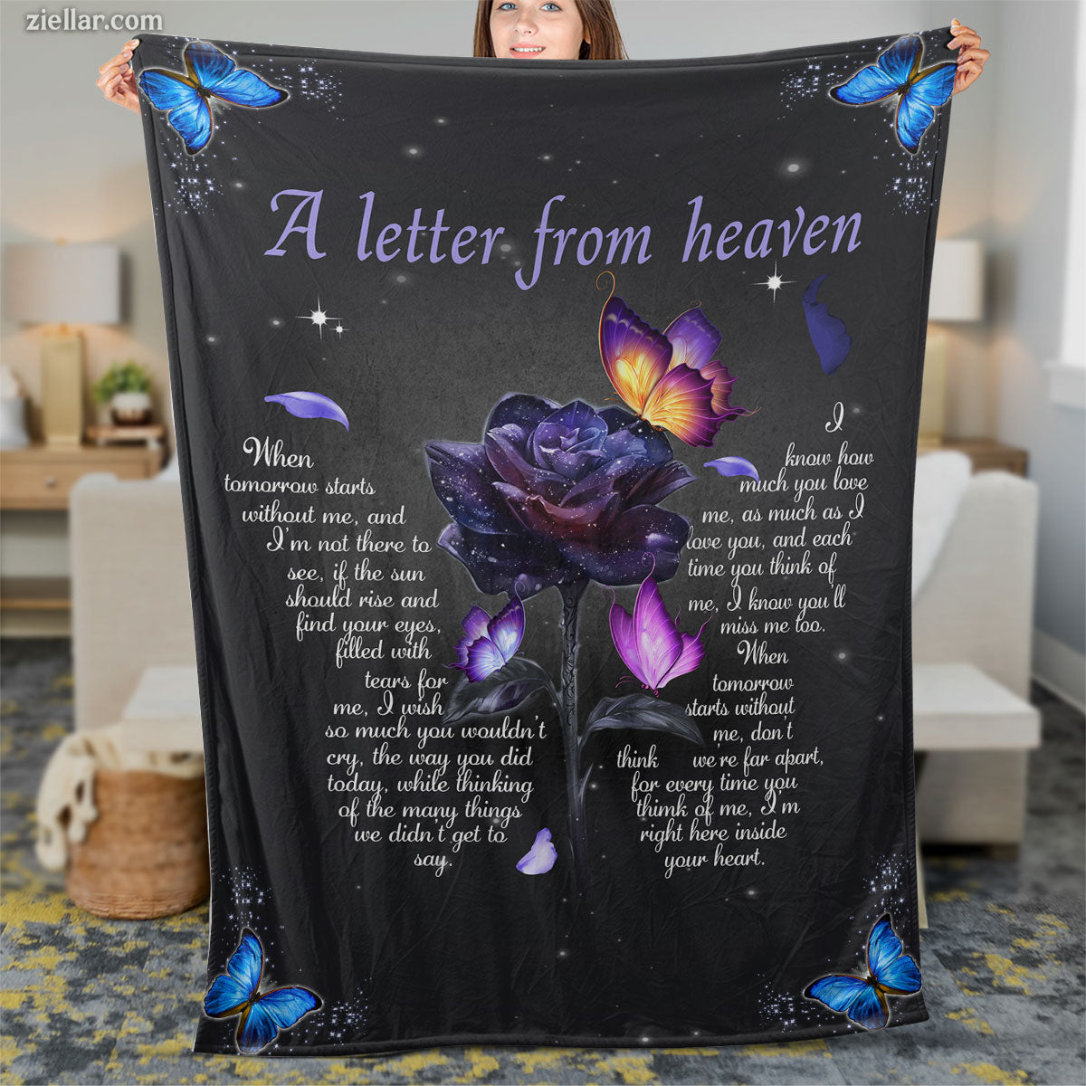 A Letter from Heaven Quilt Blanket, Fleece Blanket Memorial Gift with Floral Design