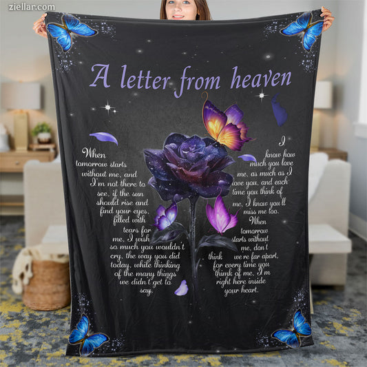 A Letter from Heaven Quilt Blanket, Fleece Blanket Memorial Gift with Floral Design