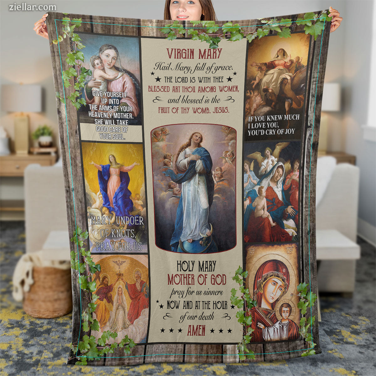 Christian Quilt Blanket, Fleece Blanket with Bible Verses and Inspirational Art Panels