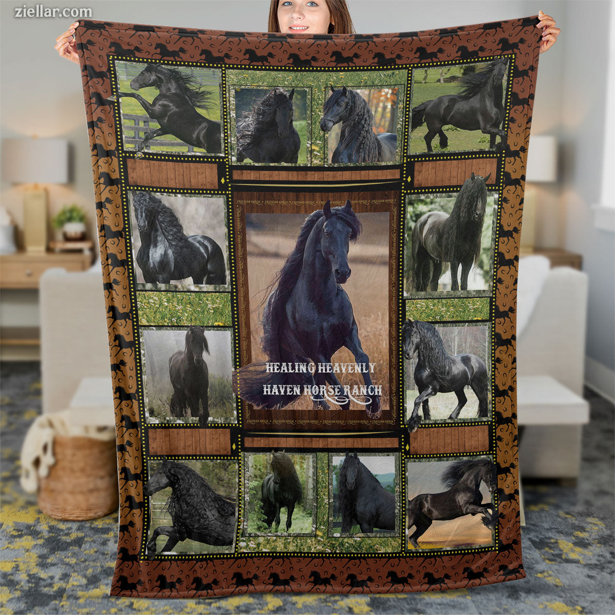 Black Dog Quilt Blanket, Fleece Blanket with Nature Background and Dog Portraits