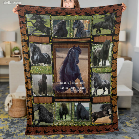 Black Dog Quilt Blanket, Fleece Blanket with Nature Background and Dog Portraits