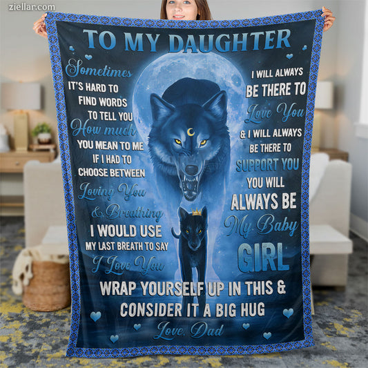 To My Daughter Quilt Blanket, Fleece Blanket Gift with Blue Panther and Heartfelt Words