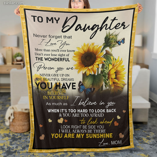 To My Daughter Quilt Blanket, Fleece Blanket Gift with Sunflowers and Heartfelt Message
