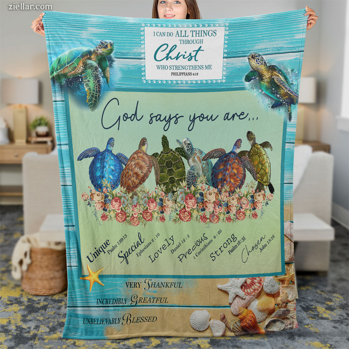 Christian Quilt Blanket, Fleece Blanket with Colorful Birds and Religious Encouragement