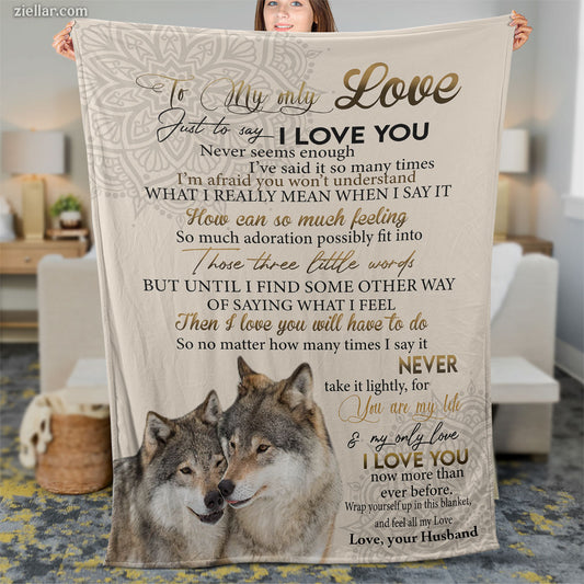 To My Love Quilt Blanket, Fleece Blanket Gift with Wolves and Romantic Nature Message