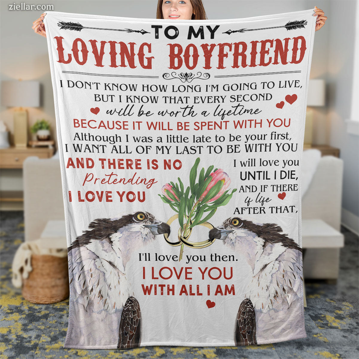 To My Loving Boyfriend Quilt Blanket, Fleece Blanket with Romantic Note and Cactus Art