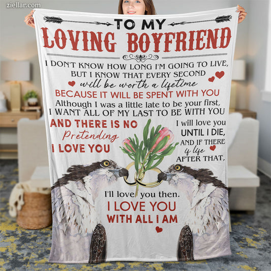 To My Loving Boyfriend Quilt Blanket, Fleece Blanket with Romantic Note and Cactus Art