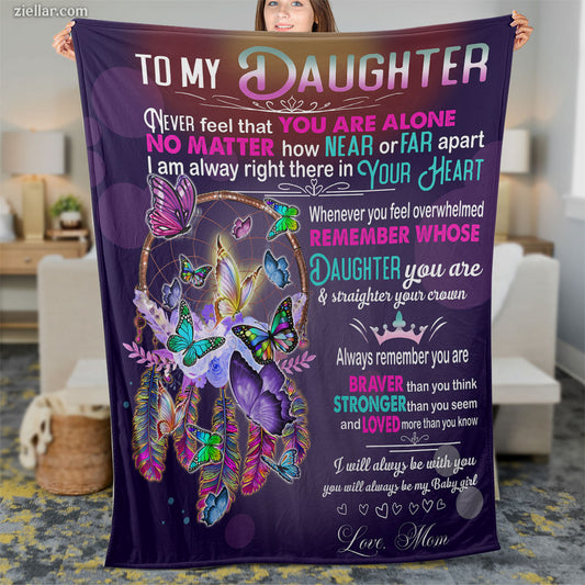 To My Daughter Quilt Blanket, Fleece Blanket Gift with Fairy, Moon and Motivational Text