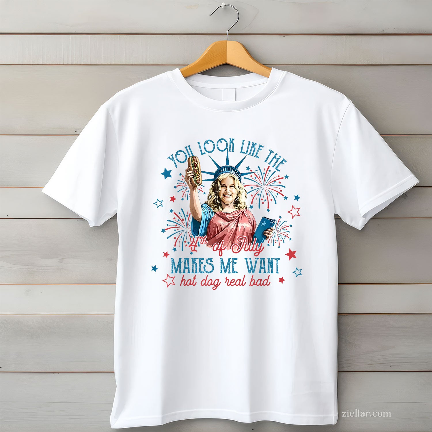 You Look Like 4th Of July Makes Me Want A Hot Dog Real Bad Tee and T-Shirt, Funny Patriotic 4th of July USA Freedom T-Shirt for Adults