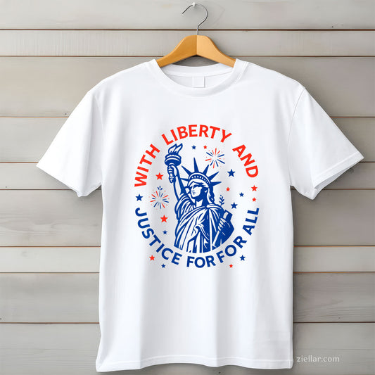 With Liberty And Justice For All Tee and T-Shirt, With Liberty and Justice for All Patriotic USA T-Shirt
