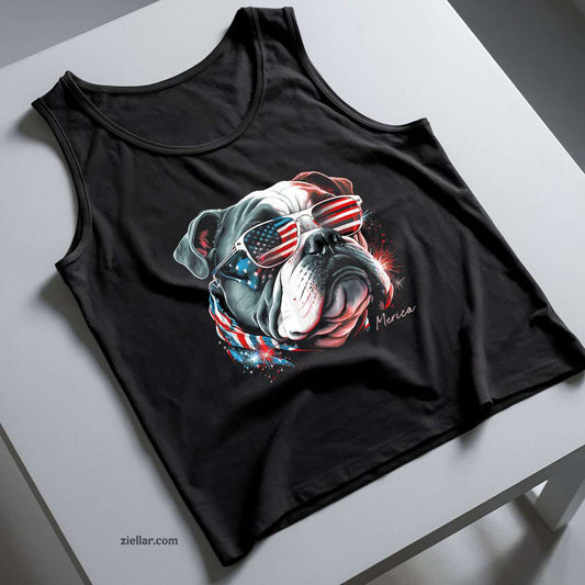 English Bulldog Dog 4th of July American Flag USA Funny Merica Tank Top Shirt