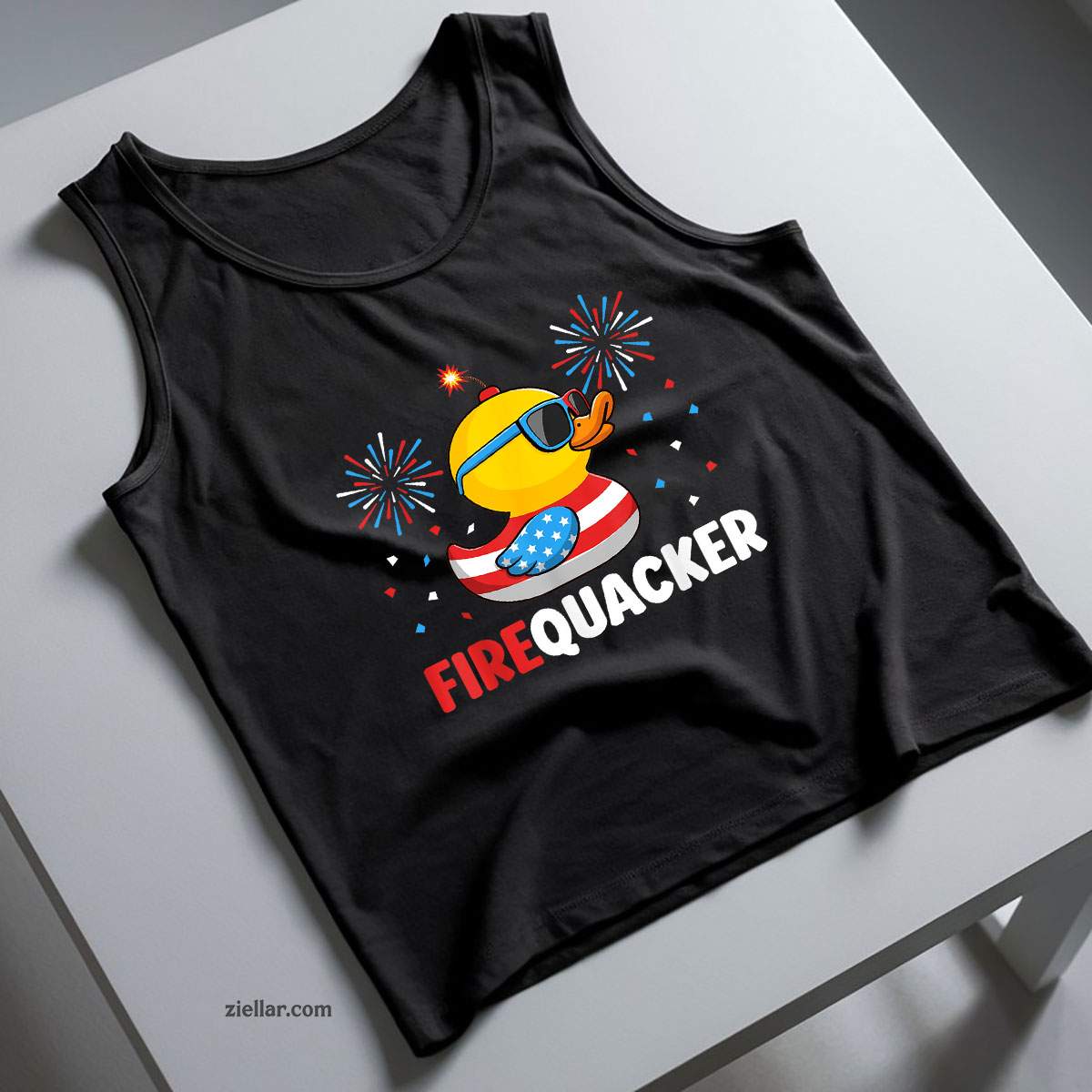 4th of July Duck Firequacker Patriotic Fourth of July Funny Tank Top Shirt Tee for Men Women Unisex