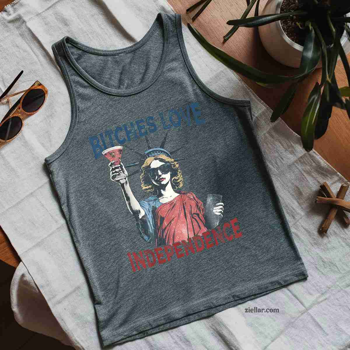 Retro Bitches Love Independence Funny 4th Of July Tank Top Shirt Tee for Men Women Unisex