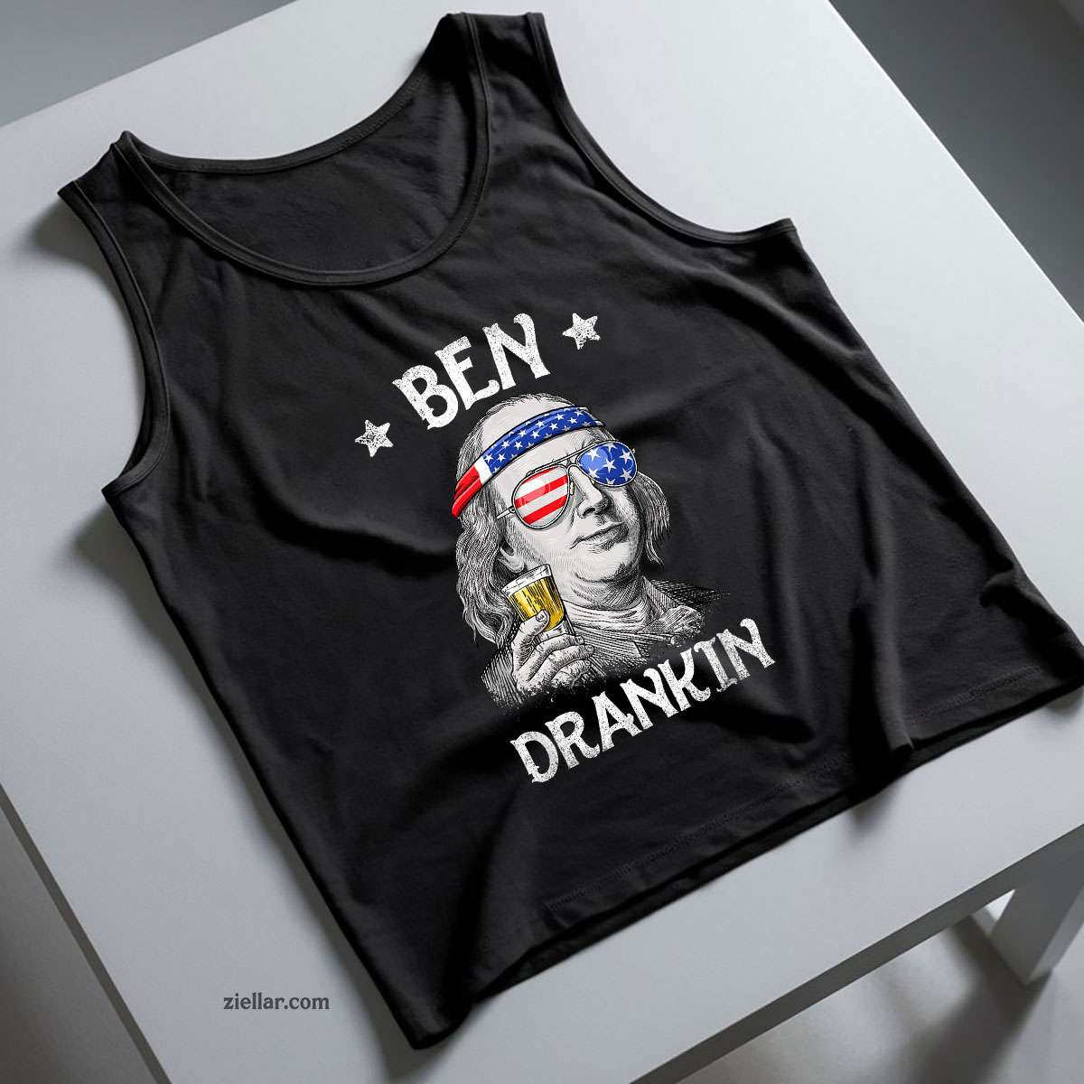 Ben Drankin 4th of July Benjamin Franklin Men Women USA Flag Tank Top Shirt Tee