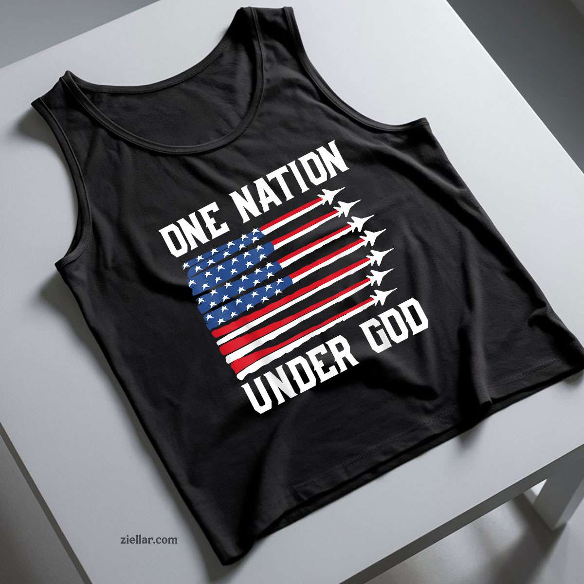 Boy One Nation Under God 4th July USA Fighter Jet Patriotic Tank Top Shirt Tee for Men Women Unisex