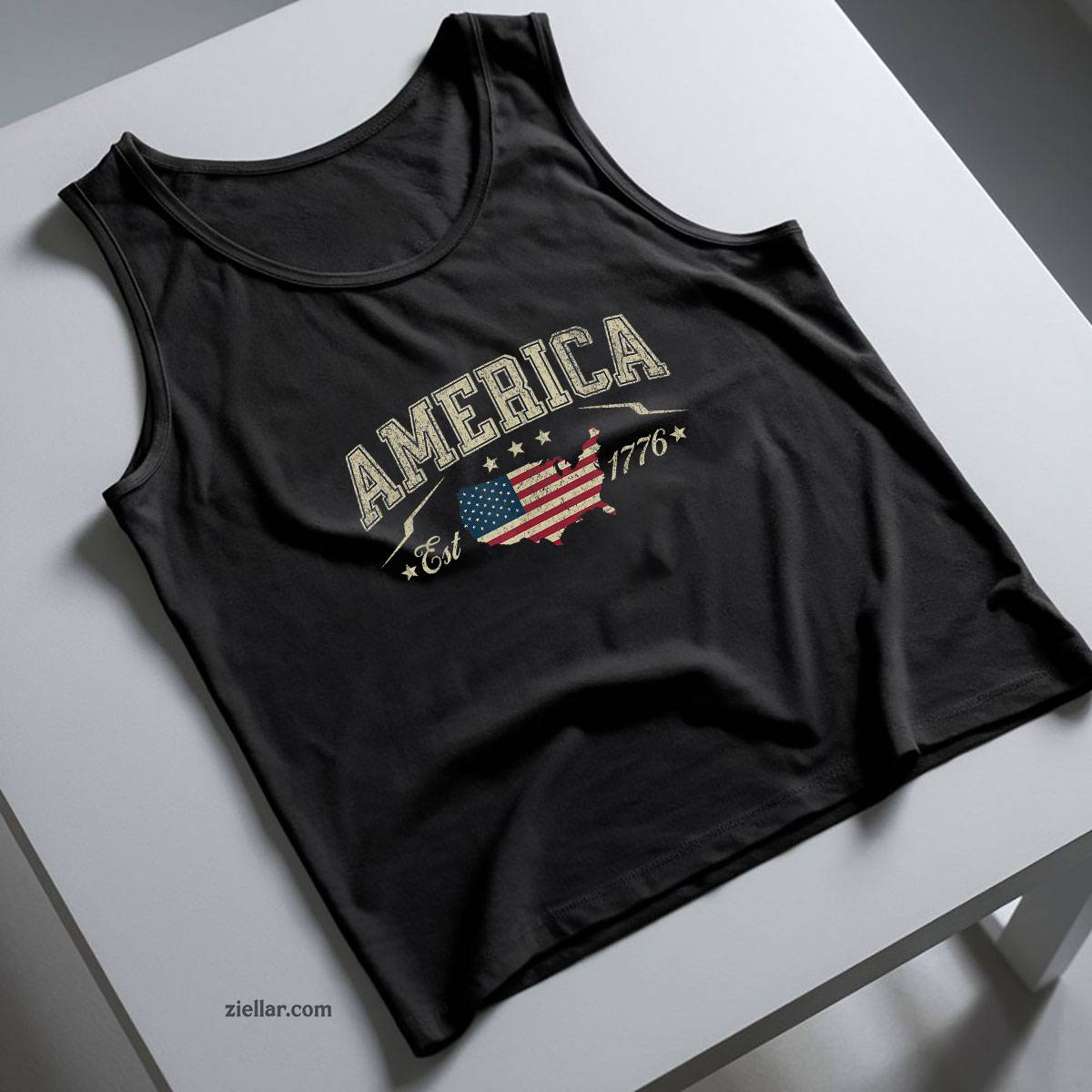 Patriotic American Flag USA Est 1776 4th of July America Tank Top Shirt Tee for Men Women Unisex