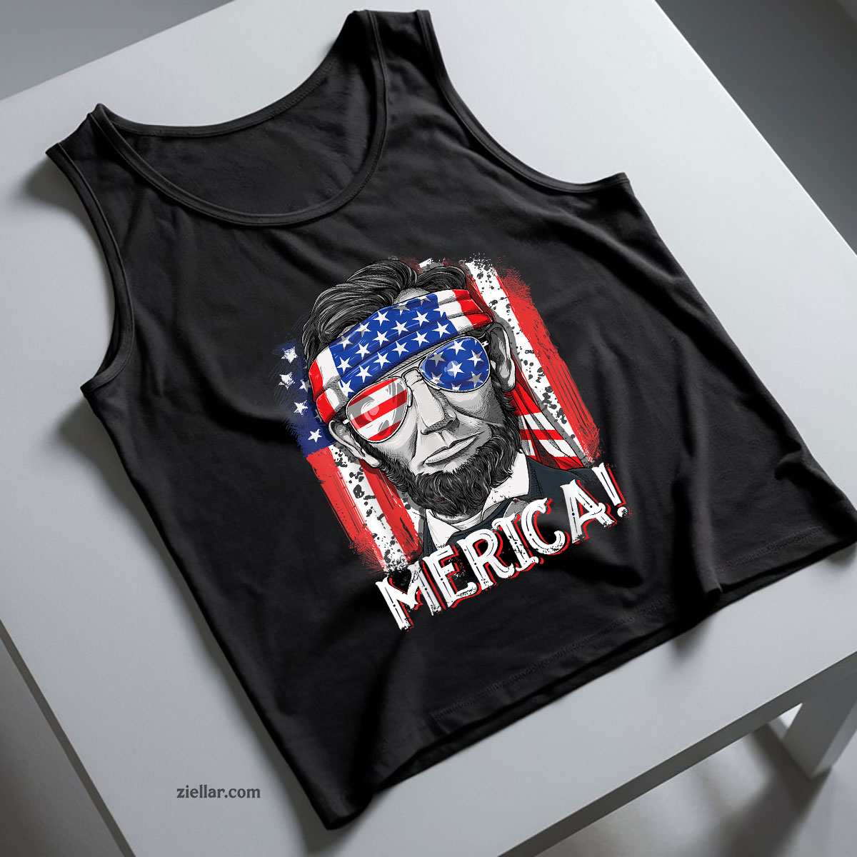 Lincoln 4th Of July Merica Abe Men Women American Flag Tank Top Shirt Tee