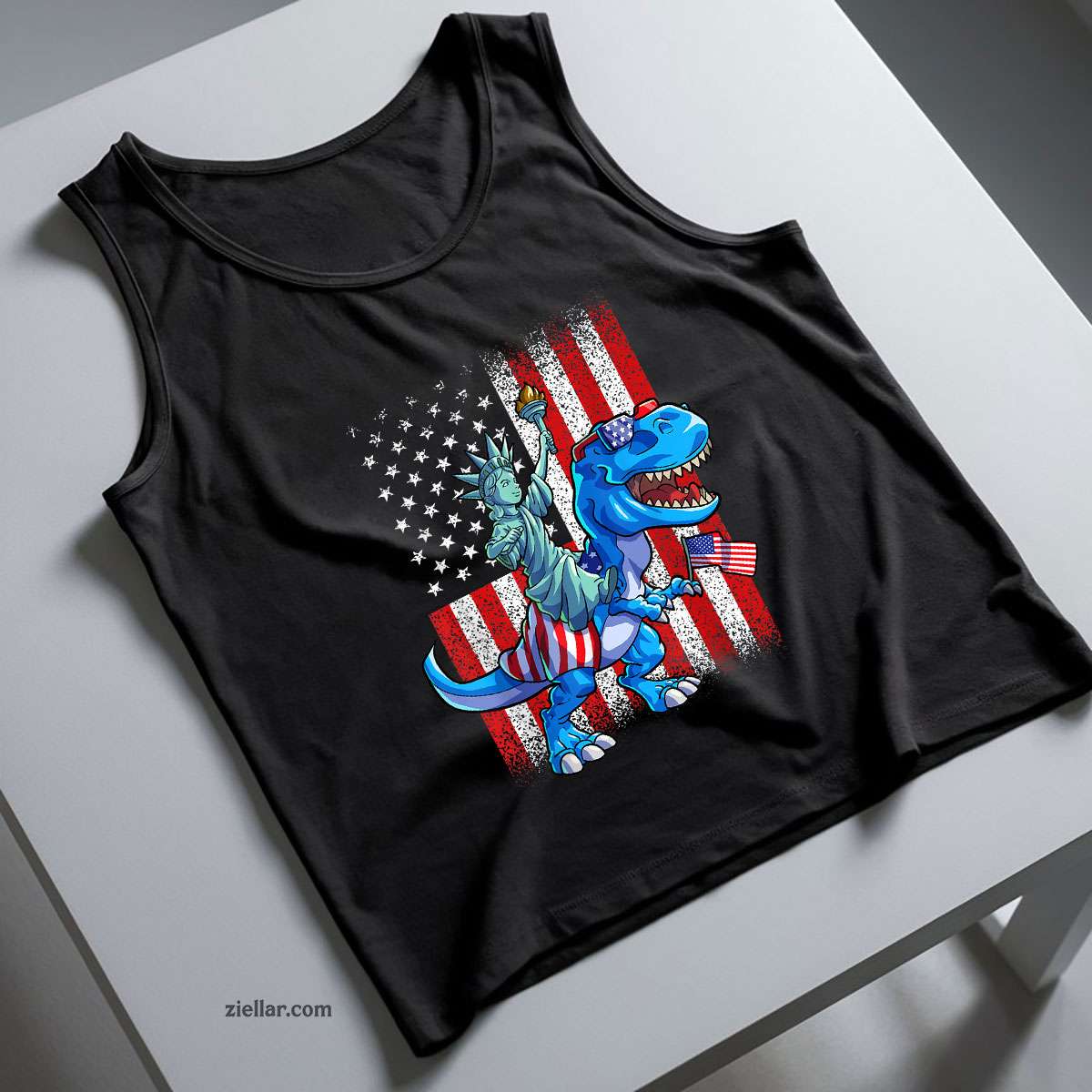 Dino Statue Of Liberty 4th Of July Shirt American Flag Tank Top Shirt Tee for Men Women Unisex