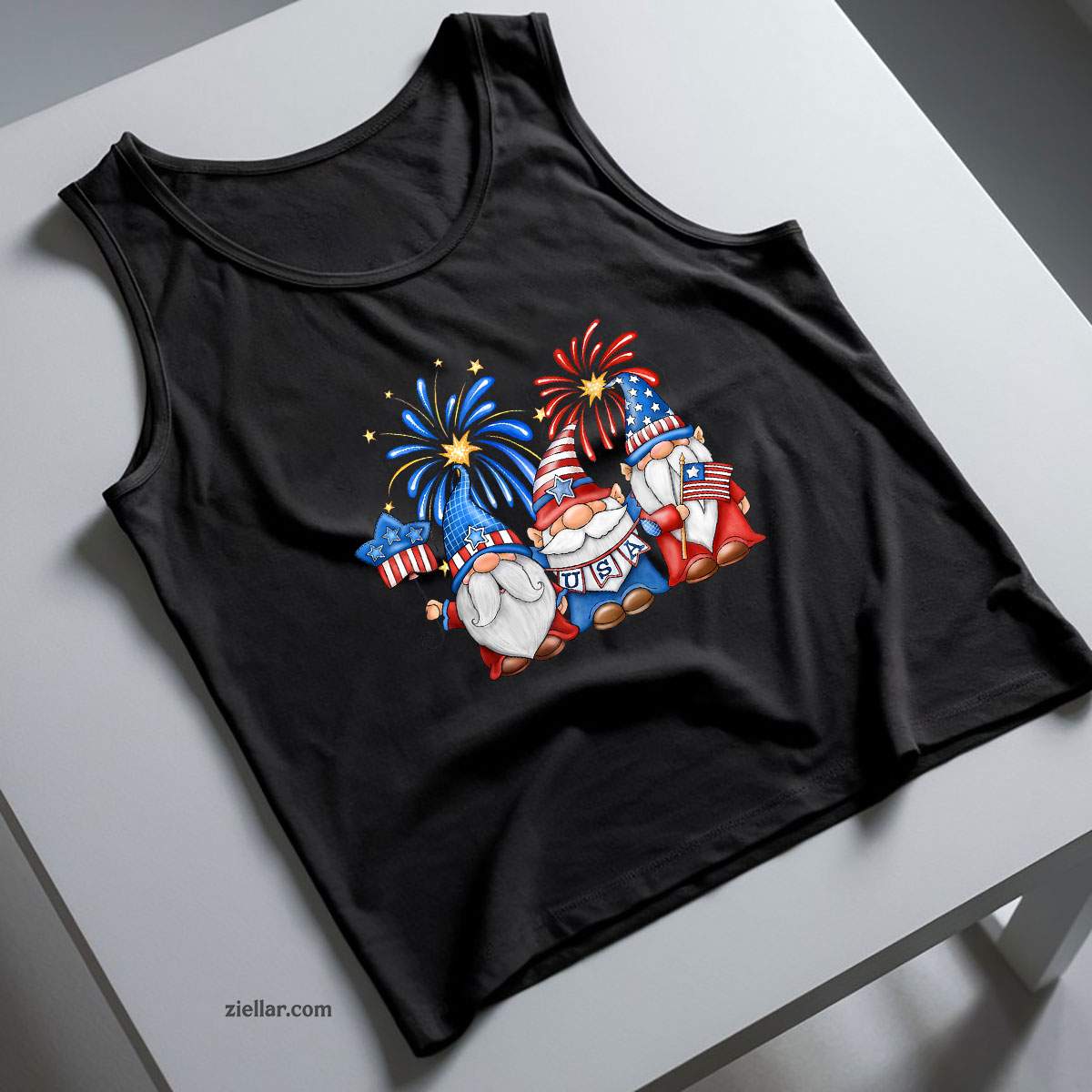 4th Of July Three Gnomes Celebrating USA Independence Day Tank Top Shirt Tee for Men Women Unisex