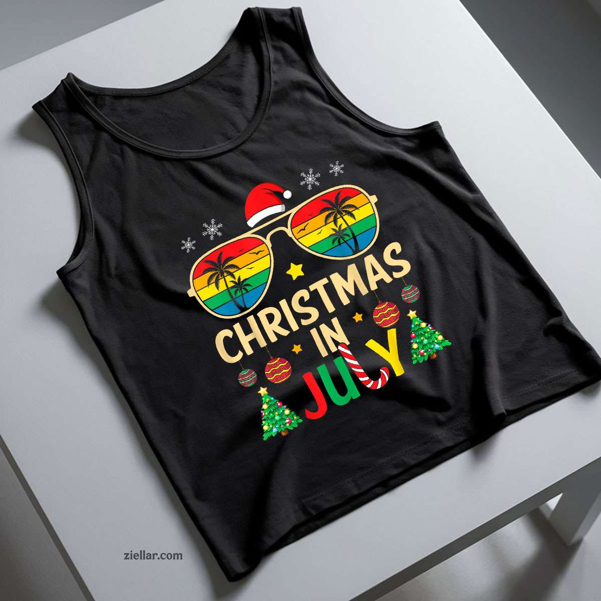 Christmas in July Santa Claus Sunglasses Beach Men Women Tank Top Shirt Funny Christmas in July Tee and Tank Top Shirt for Men Women Adults