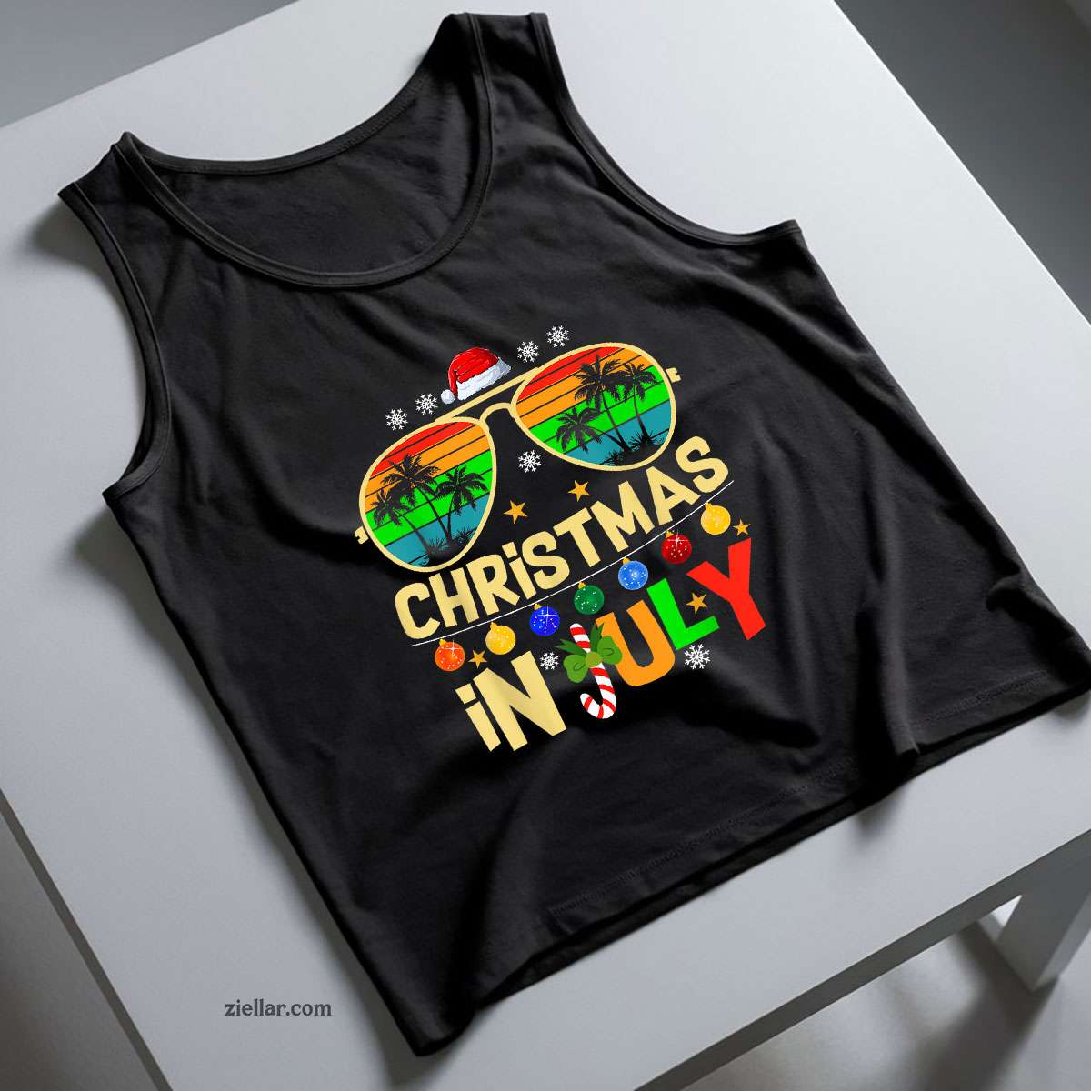 Santa Claus Sunglasses Beach Christmas in July Men Women Tank Top Shirt Funny Christmas in July Tee and Tank Top Shirt for Men Women Adults