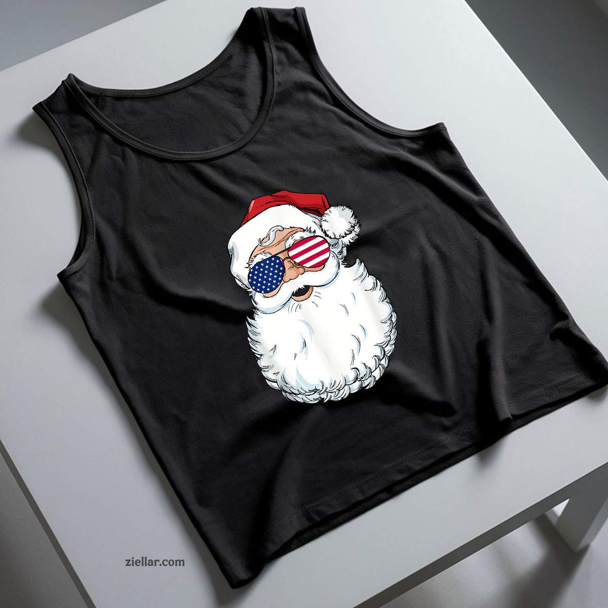 Santa Claus Patriotic USA Sunglasses Christmas in July Santa Tank Top Shirt Funny Christmas in July Tee and Tank Top Shirt for Men Women Adults