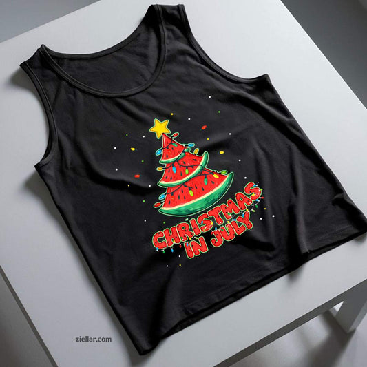 Christmas In July Watermelon Tree Beach Summer Hawaii Tees Tank Top Shirt Funny Christmas in July Tee and Tank Top Shirt for Men Women Adults