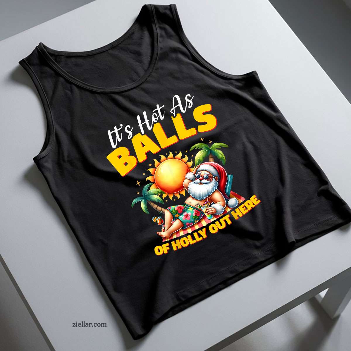 Funny Christmas In July Hawaii Santa Beach Summer Vacation Tank Top Shirt Funny Christmas in July Tee and Tank Top Shirt for Men Women Adults