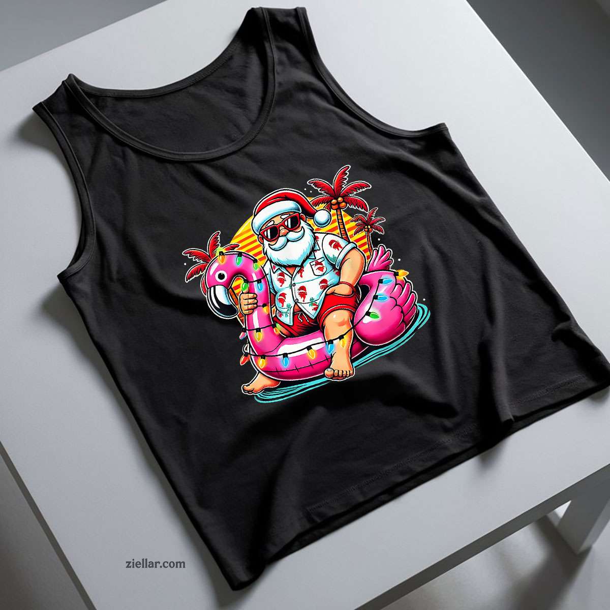 Christmas in July Shirt Santa Flamingo Float Summer Xmas Tank Top Shirt Funny Christmas in July Tee and Tank Top Shirt for Men Women Adults