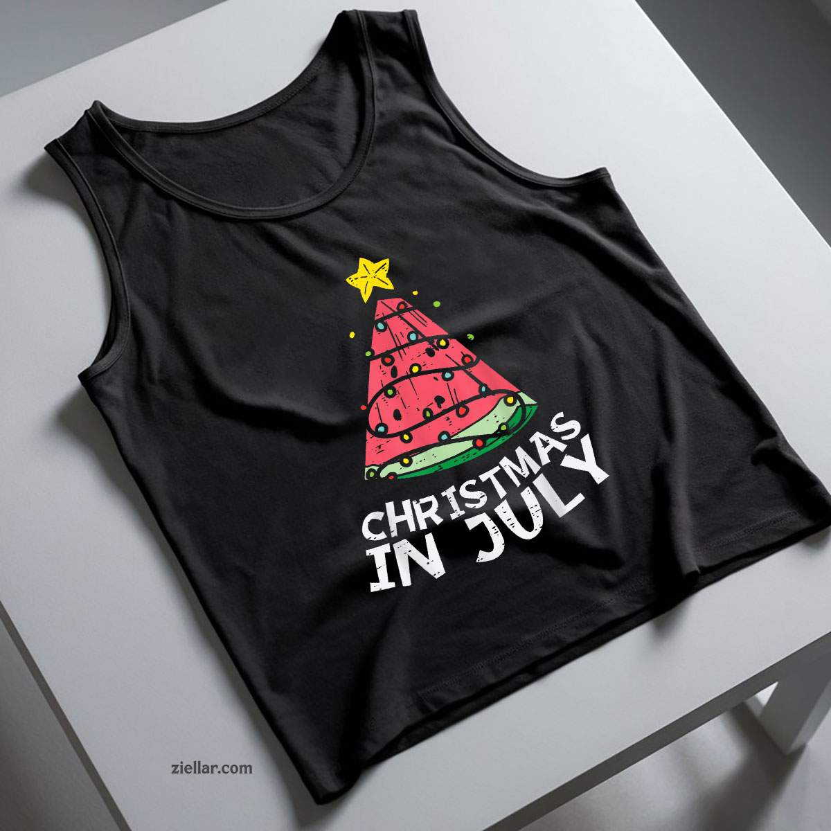 Christmas In July Watermelon Xmas Tree Summer Men Women Tank Top Shirt Funny Christmas in July Tee and Tank Top Shirt for Men Women Adults