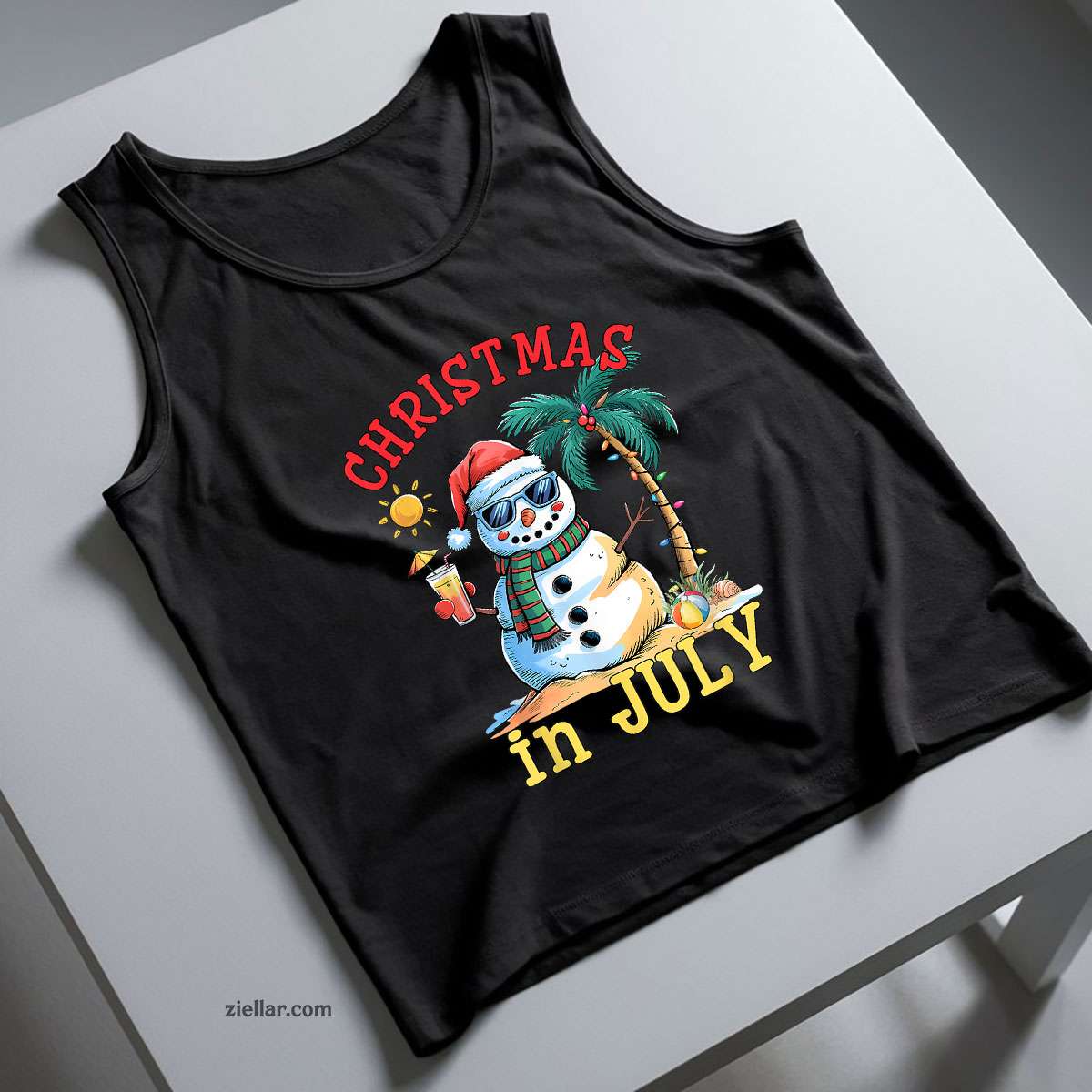 Christmas In July Snowman Summer Beach Vacation Xmas Tank Top Shirt Funny Christmas in July Tee and Tank Top Shirt for Men Women Adults