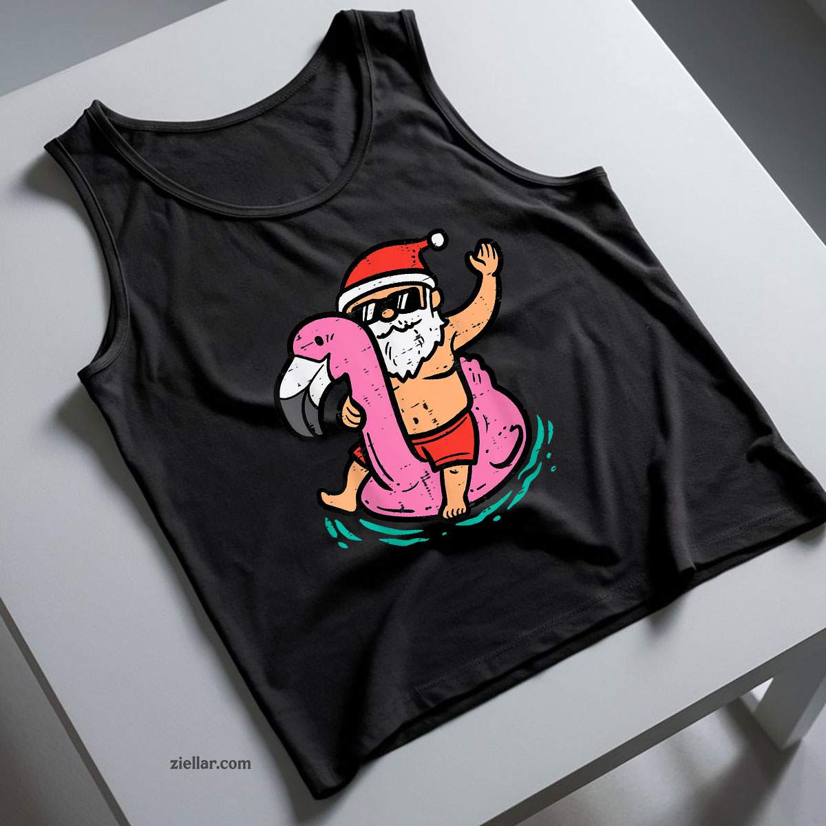 Santa Flamingo Floatie Funny Christmas In July Summer Xmas Tank Top Shirt Funny Christmas in July Tee and Tank Top Shirt for Men Women Adults