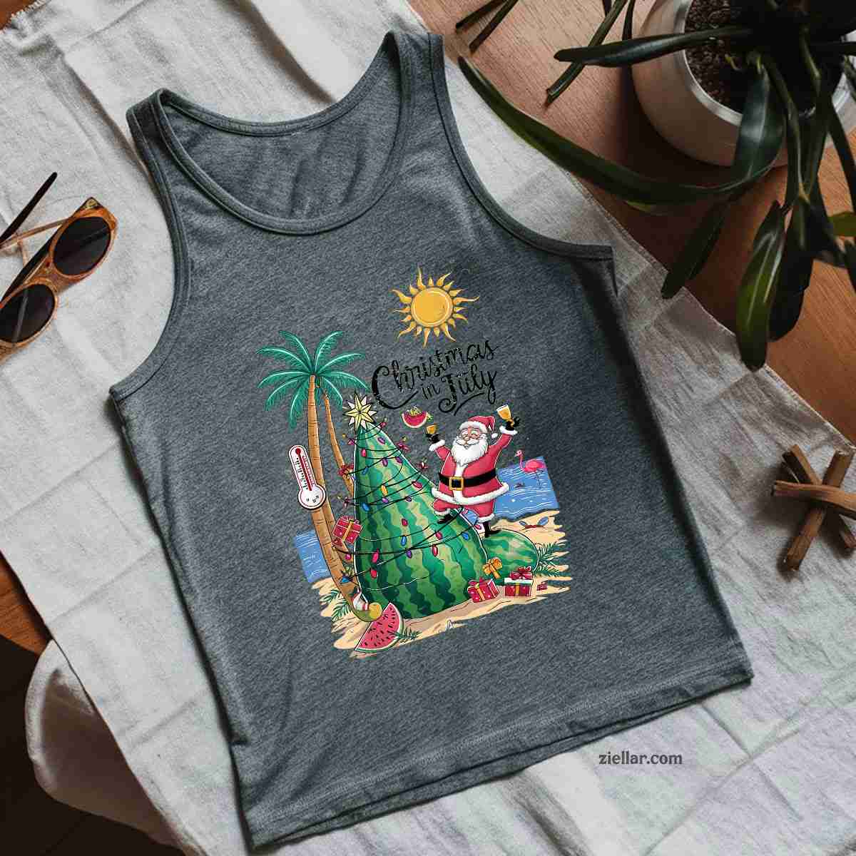 Beach Summer Tank Top Shirt Funny Christmas in July Tee and Tank Top Shirt for Men Women Adults