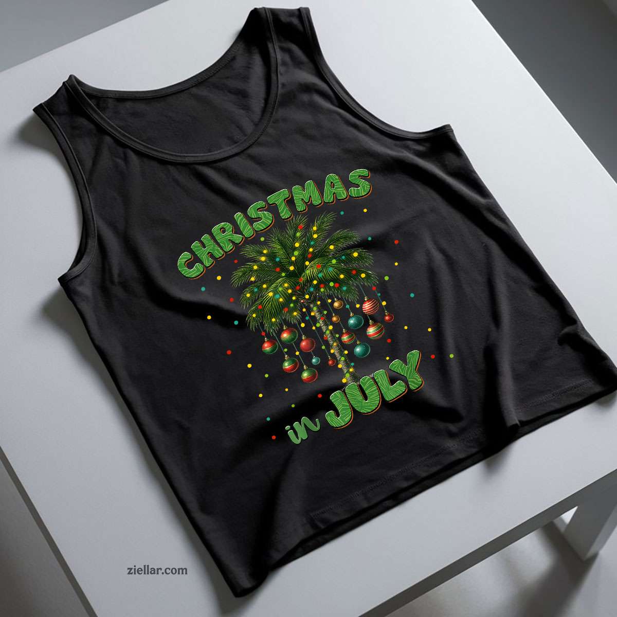 Christmas In July Palm Tree Hawaii Beach Summer Vacation Tee Tank Top Shirt Funny Christmas in July Tee and Tank Top Shirt for Men Women Adults