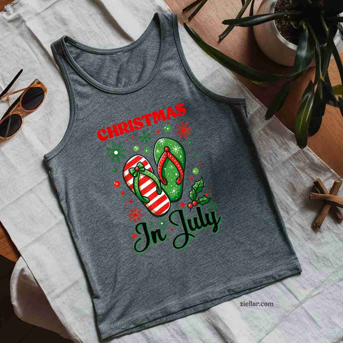 Christmas In July Flip Flops Xmas Flip Flops Summer Women Tank Top Shirt Funny Christmas in July Tee and Tank Top Shirt for Men Women Adults