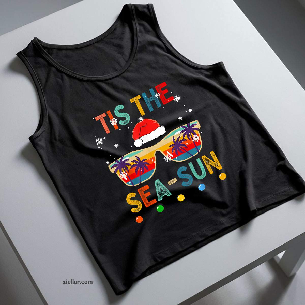 Tis The Sea-Sun Summer Christmas in July Men Women Tank Top Shirt Funny Christmas in July Tee and Tank Top Shirt for Men Women Adults