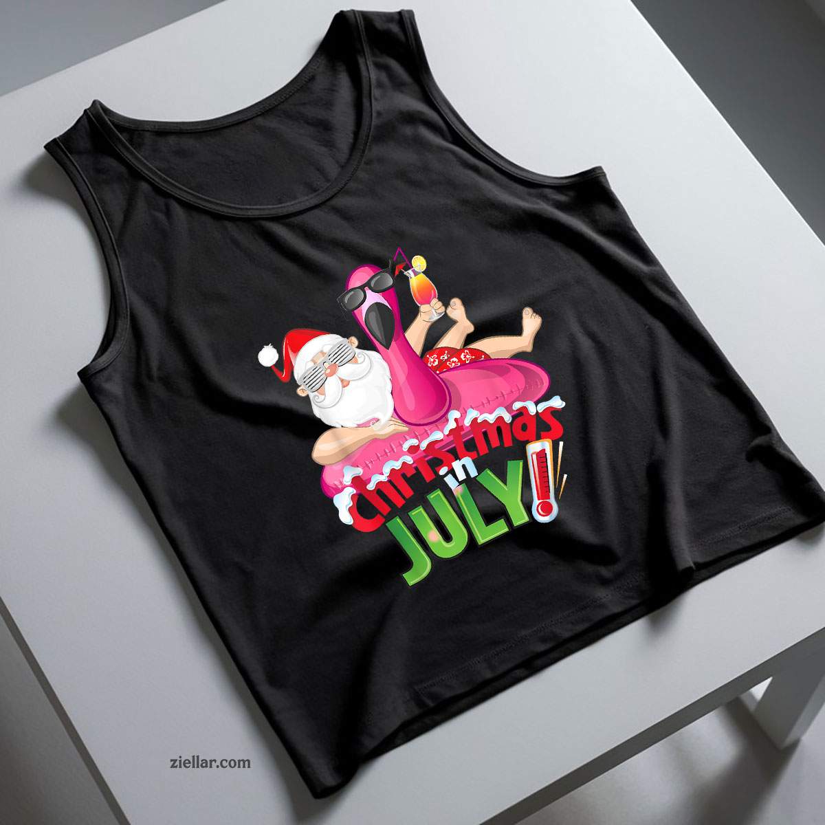 Funny Christmas in July Shirt Summer Flamingo Float Xmas Tank Top Shirt Funny Christmas in July Tee and Tank Top Shirt for Men Women Adults