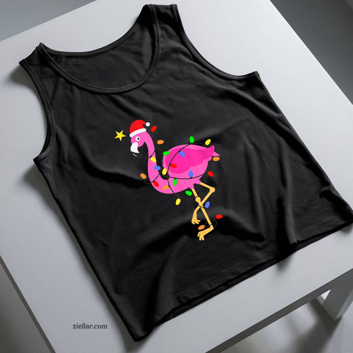 Funny Pink Flamingo in Santa Hat Christmas in July Men Women Tank Top Shirt Funny Christmas in July Tee and Tank Top Shirt for Men Women Adults