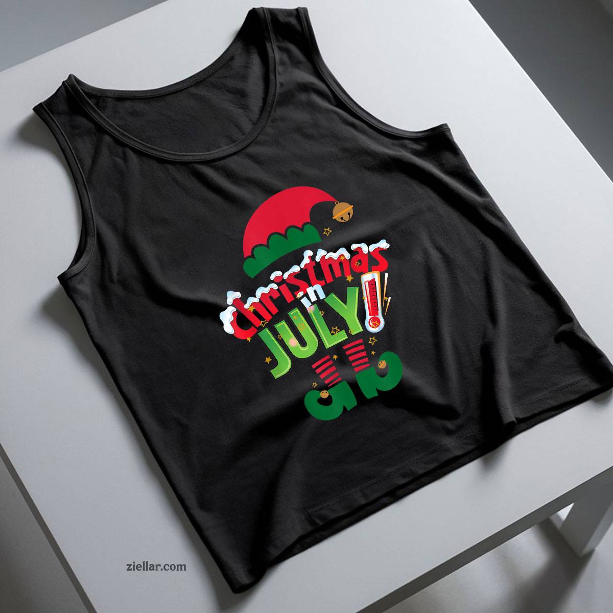 Funny Christmas in July Shirt Summer Elf Santa Xmas Tank Top Shirt Funny Christmas in July Tee and Tank Top Shirt for Men Women Adults