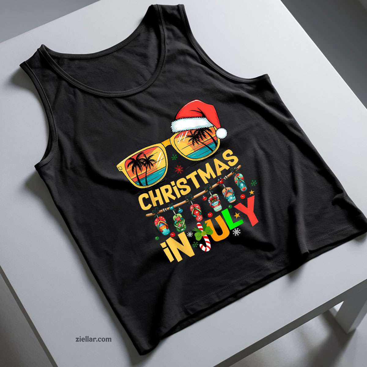 Santa Claus Sunglasses Beach Christmas In July Men Women Tank Top Shirt Funny Christmas in July Tee and Tank Top Shirt for Men Women Adults Perfect Gift