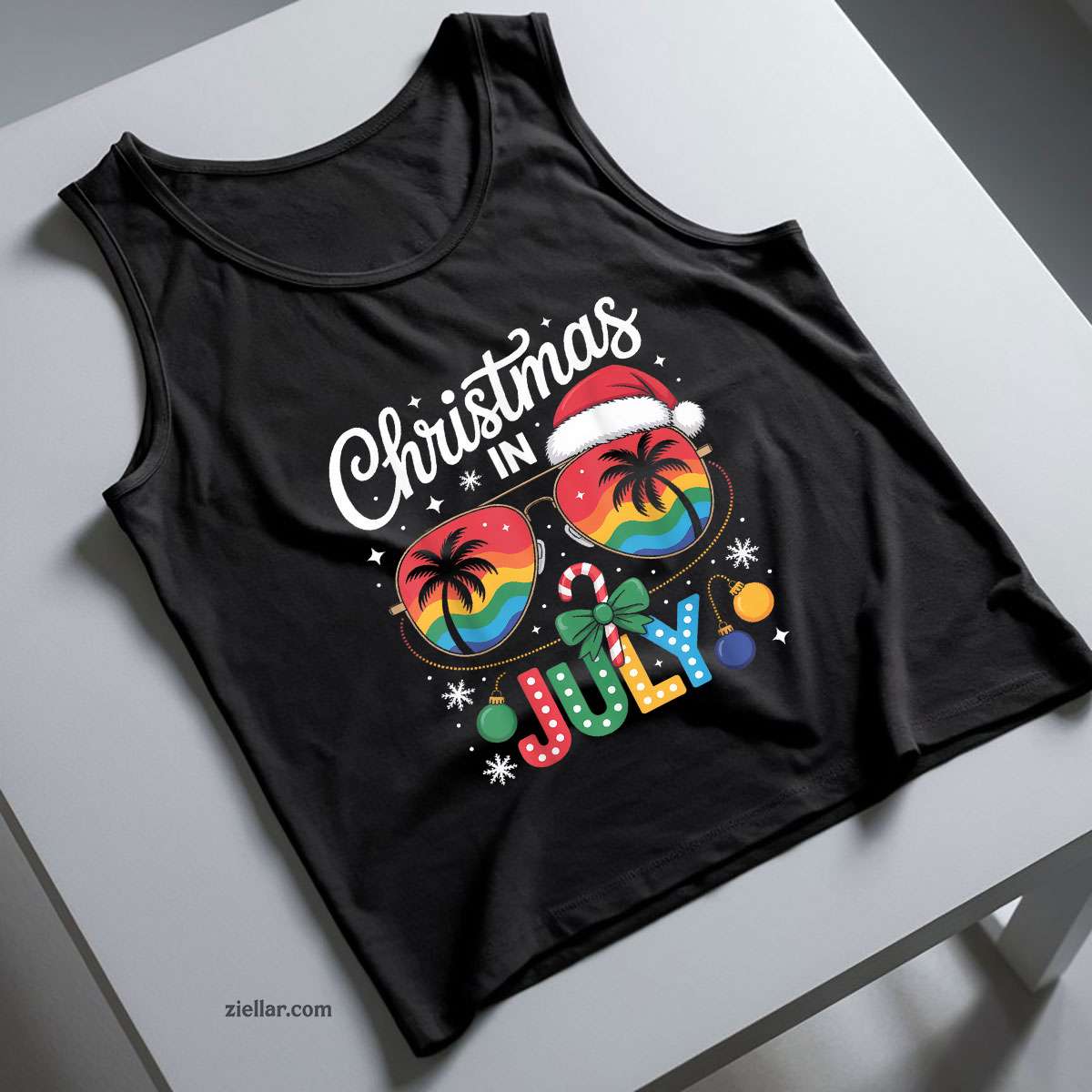 Santa Claus Sunglasses Beach Christmas in July Men Women Tank Top Shirt Funny Christmas in July Tee and Tank Top Shirt for Men Women Adults Limited Edition