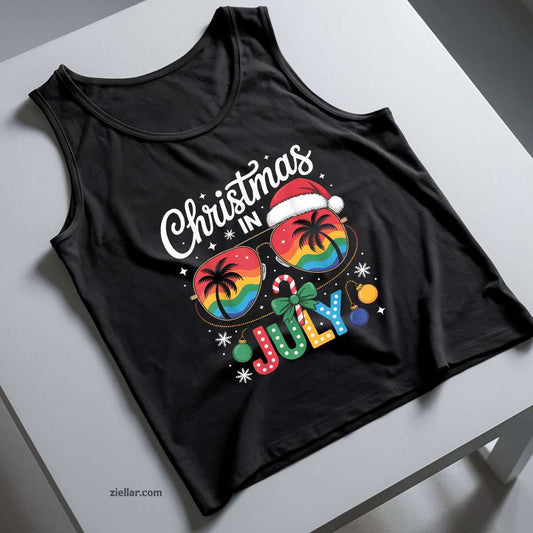 Santa Claus Sunglasses Beach Christmas in July Men Women Tank Top Shirt Funny Christmas in July Tee and Tank Top Shirt for Men Women Adults Limited Edition