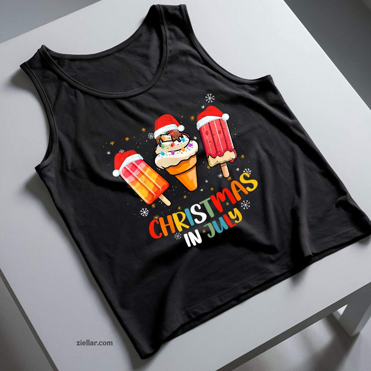 Christmas In July Popsicles Ice Cream Women Men Tank Top Shirt Funny Christmas in July Tee and Tank Top Shirt for Men Women Adults