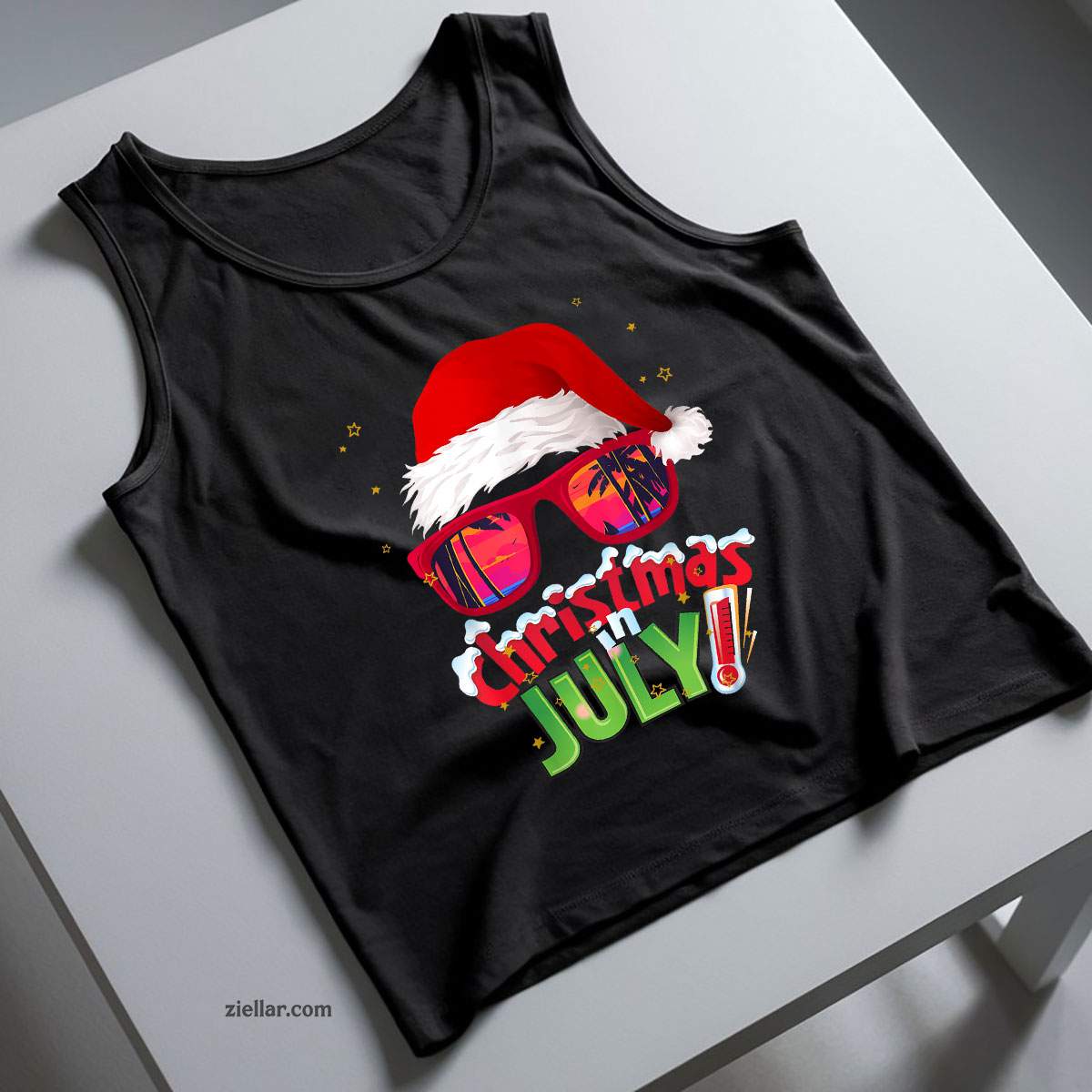 Funny Christmas in July Shirt Summer Santa Sunglasses Xmas Tank Top Shirt Funny Christmas in July Tee and Tank Top Shirt for Men Women Adults