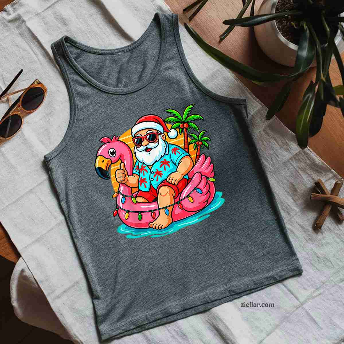 Christmas In July Shirt Santa Flamingo Summer Xmas Tank Top Shirt Funny Christmas in July Tee and Tank Top Shirt for Men Women Adults Tee Gift