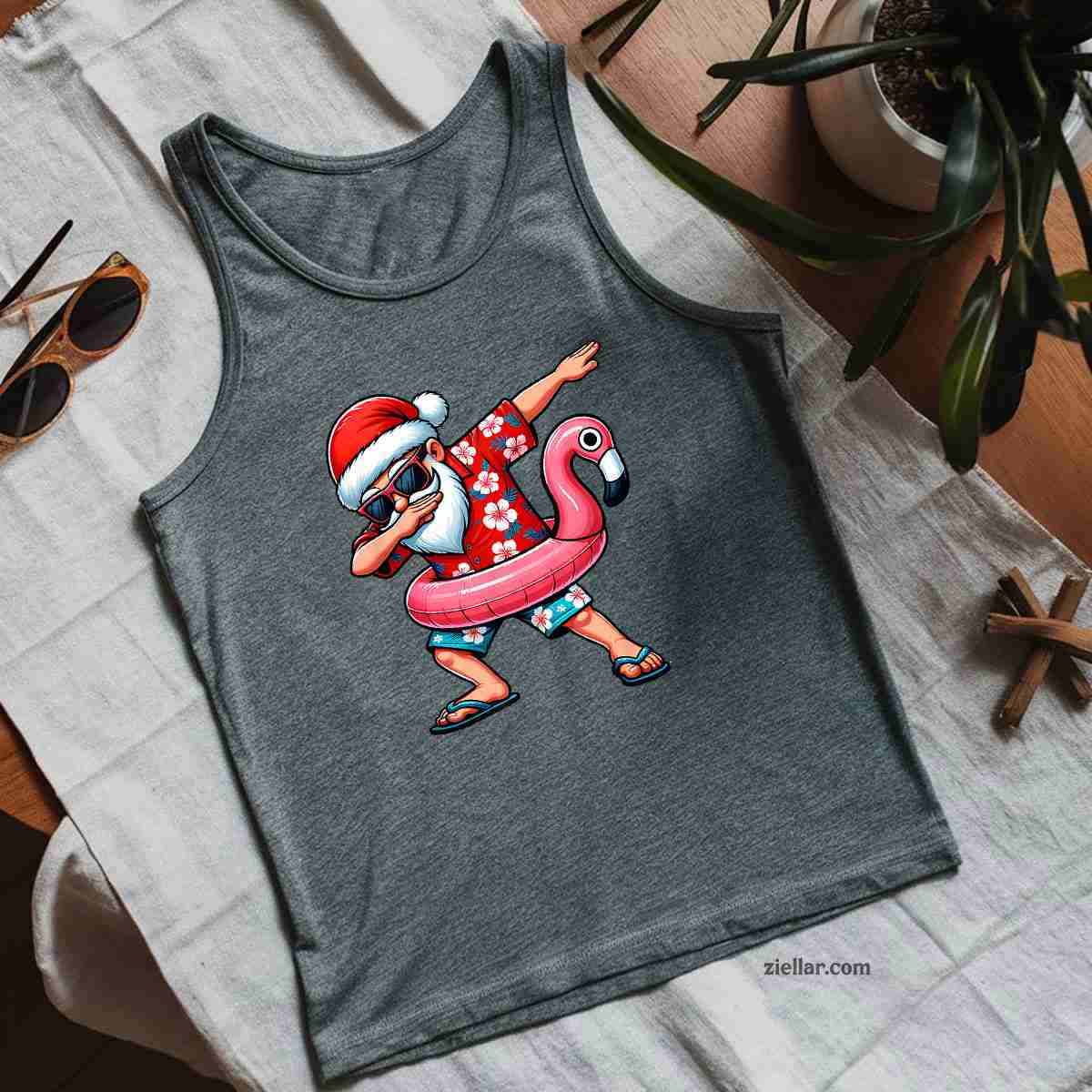 Dabbing Santa Christmas in July Hawaiian Xmas Dab Men Tank Top Shirt Funny Christmas in July Tee and Tank Top Shirt for Men Women Adults