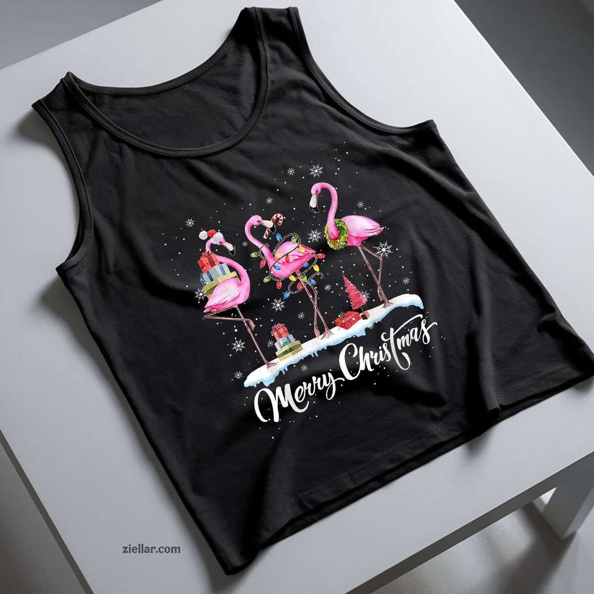 Merry Christmas Hat Santa Flamingo Light Christmas In July Tank Top Shirt Funny Christmas in July Tee and Tank Top Shirt for Men Women Adults