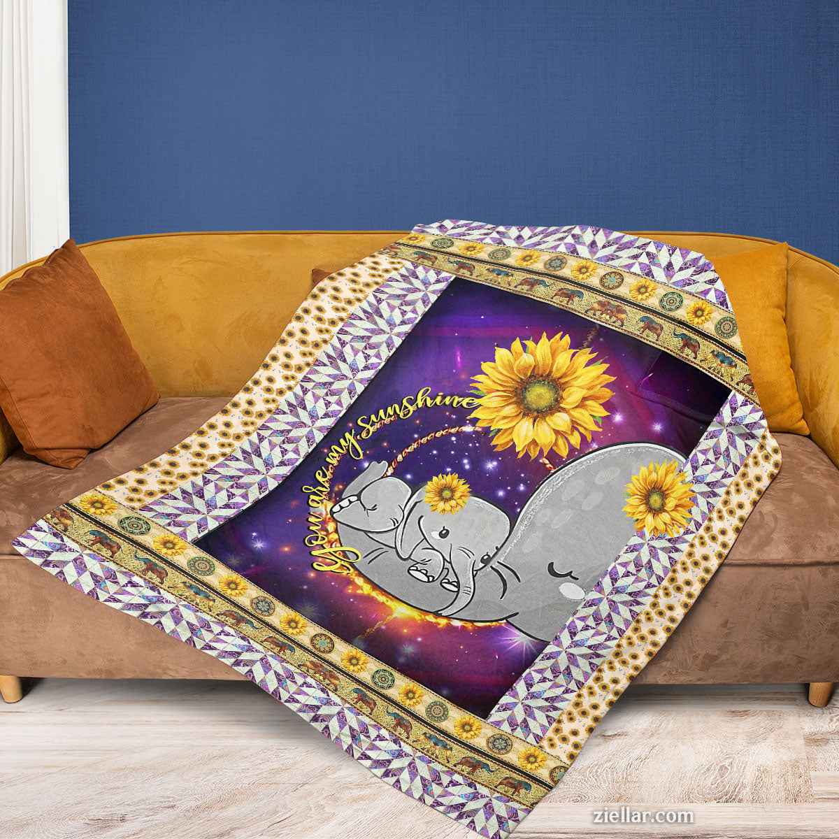To My Mom Quilt Blanket, Fleece Blanket Gift with Elephants, Sunflowers and Love Message