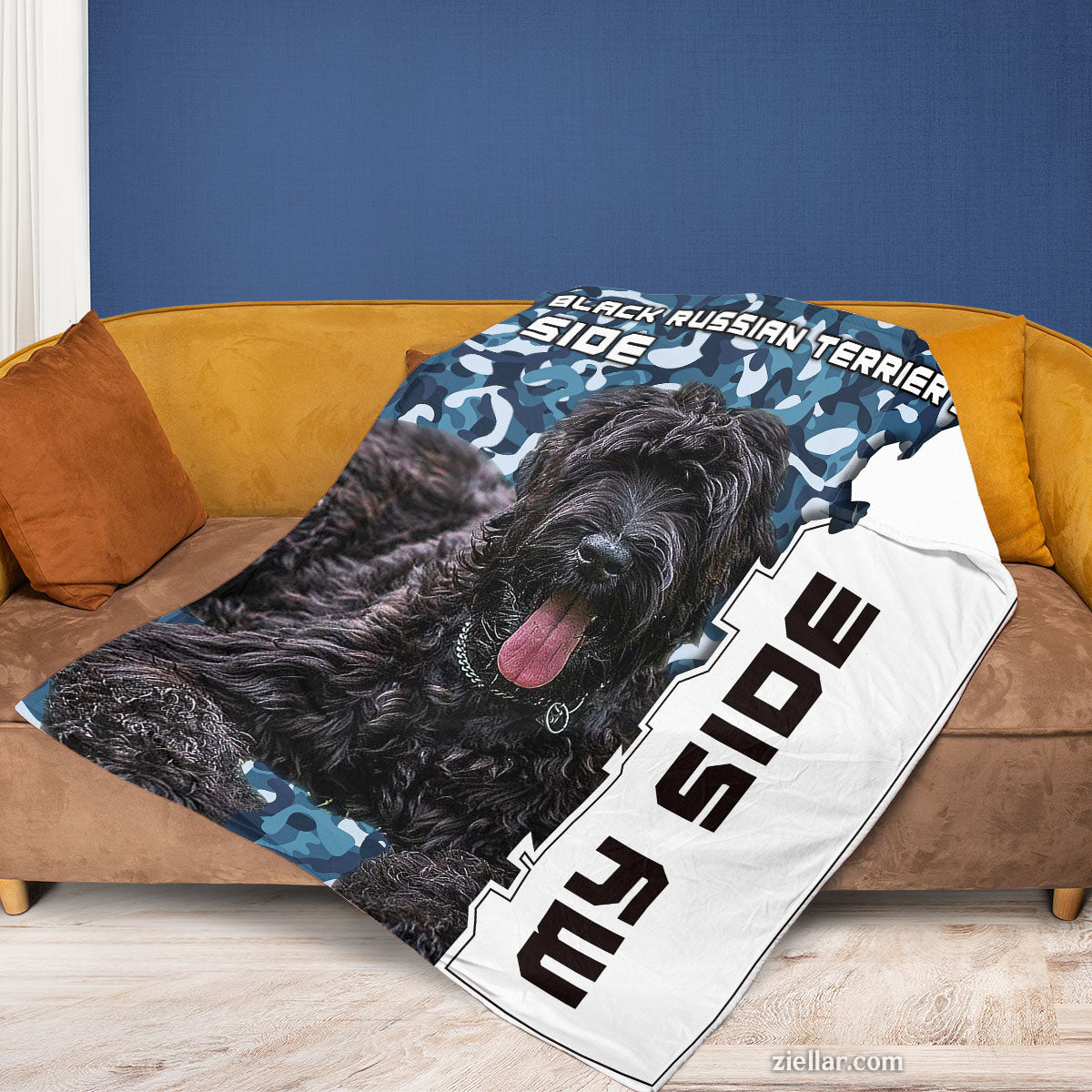 Dog Lover Quilt Blanket, Fleece Blanket with Black Russian Terrier and Loyalty Message