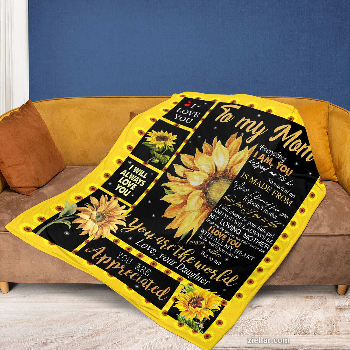 To My Mom Quilt Blanket, Fleece Blanket Gift with Sunflowers and Appreciation Poem